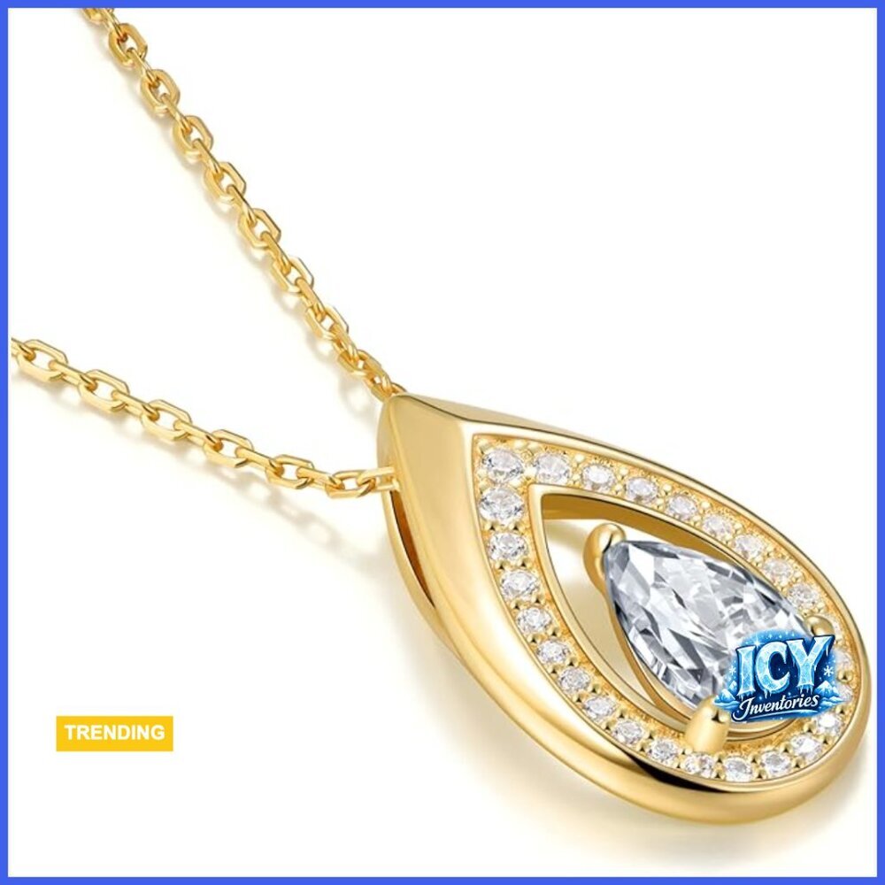14K Gold Plated S925 Sterling Silver Pendant Necklace, Adjustable Chain